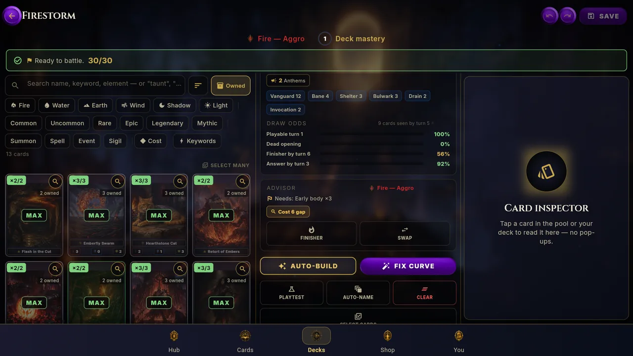 Deck editor draw odds, advisor and buttons