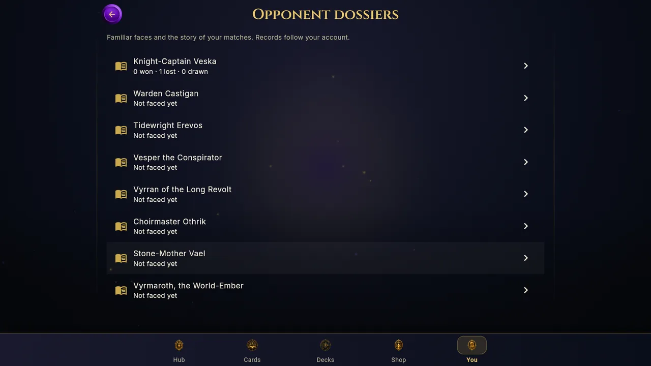 Opponent dossiers list