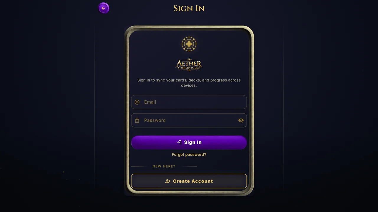Sign in screen with email and password