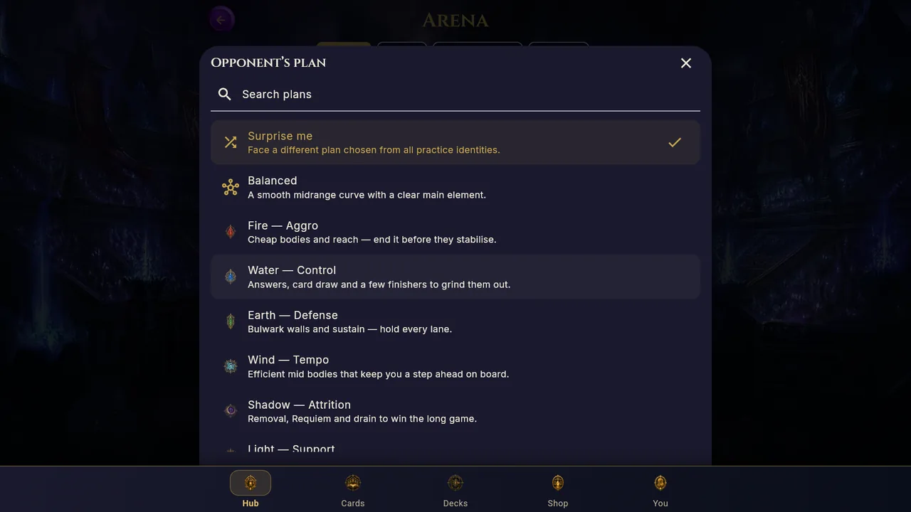 The opponent plan picker