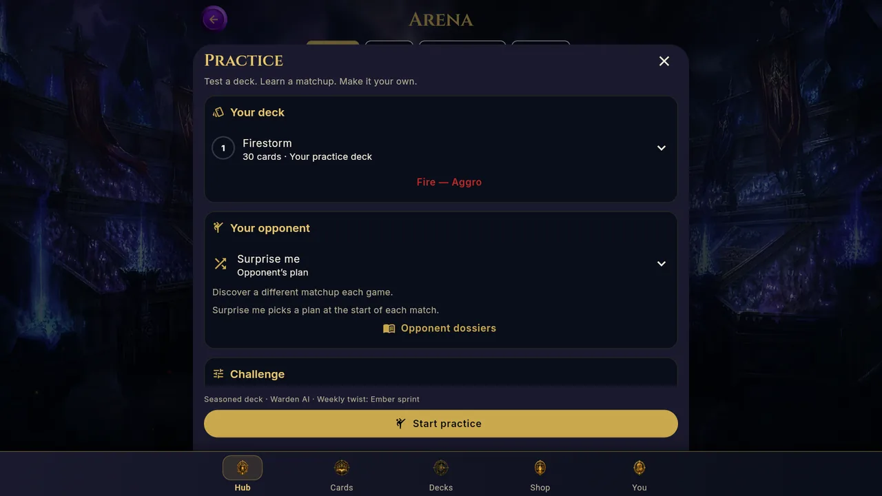 Practice setup sheet