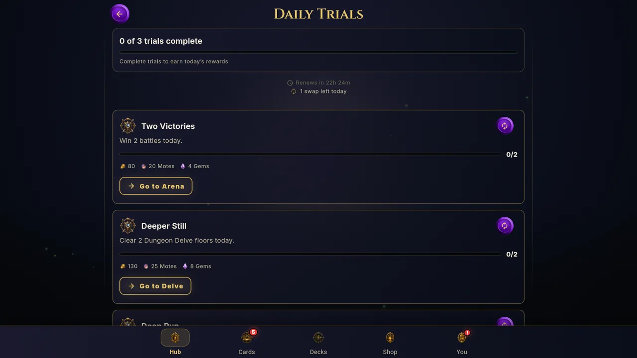 Daily Trials quest board